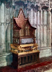 A koronázási szék a scone-i kővel, Westminster-apátság, London, 1937