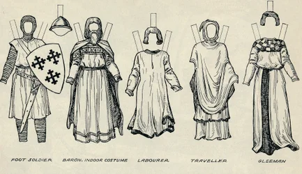 The Gallery of British Costume: Ruhatípusok a korai Plantagenet időkben, c1934
