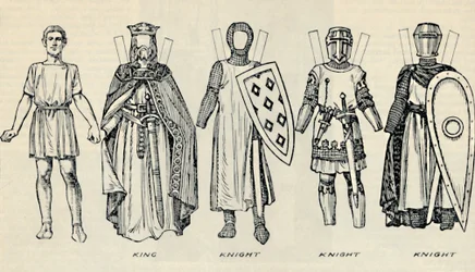 The Gallery of British Costume: Ruhatípusok a korai Plantagenet időkben, c1934