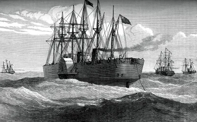 A Great Eastern az atlanti távírókábelt játssza, c1865, c1880