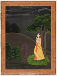 A hősnő, aki izgatottan várja távol lévő szeretőjét Utka Nayaka, c. 1750-55.