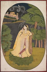 A hősnő, aki izgatottan várja távollévő szeretőjét Utka Nayika, c. 1800.