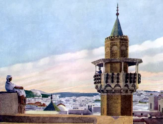 A müezzin minaretjében, amely a híveket imára hívja, 1926