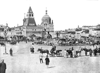 Nyikolajevszkij-kút a Lubjanka téren, Moszkva, Oroszország, 1895.