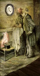 Az öreg házaspár Lincoln portréját nézi, 1904-1905 után.