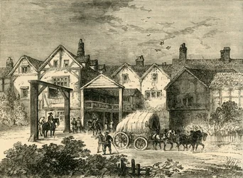 Az Old Tabard fogadó, a tizenhetedik században, 1878.