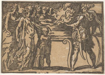 Az áldozat vagy Mucius Scaevola, Parmigianino után, 16. század.