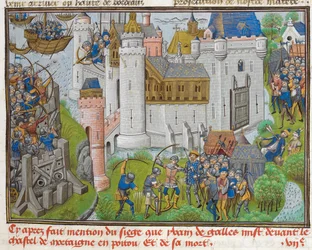 Mortagne várának ostroma, Bordeaux közelében, 1377-ben aus Recueil des croniques dEngleterre