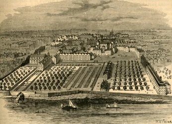 A templom 1671-ben. Régi madártávlatból a belső templomban, 1897.