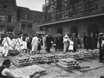 A sajtpiac pénteken, Alkmaar, Hollandia, 1934