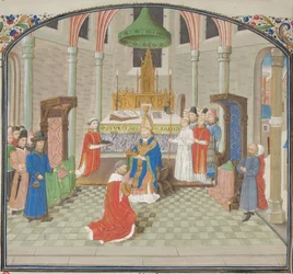 I. Balduin megkoronázása 1100 karácsonyán. Miniatúra Türoszi Vilmos Historia című művéből, 1460-as évek