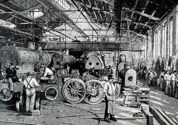 A Baldwin Locomotive Works szerelőműhelye.