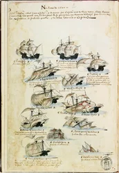 Pedro Álvares Cabral flottája 1500-ban. Livro das Armadasból, 1568 körül.