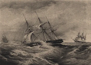 A Kreiser fregatt és a sloop Ladoga Amerika partjainál 1823, 1900-1910-es évek