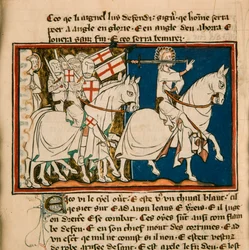 A nagy király fehér lovon. Miniatűr: Apocalypse de saint Jean, 1320 körül.