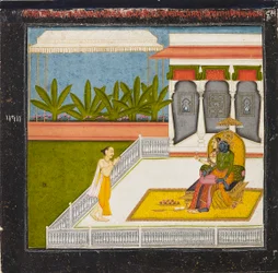 A költő, Behari Lal tiszteli Krishnát és Radhát, C1760