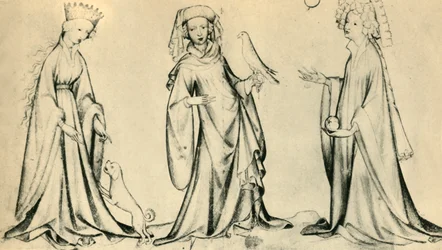 Három fiatal nő, c1400, 1943.