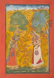 Vasanti Ragini, oldal a Ragamala sorozatból, a zenei módok koszorújából, kb. 1710.