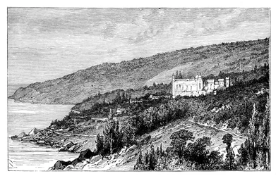 Kilátás a Krím-félszigeten: Woronzow palota, Alupka, Ukrajna, c1888