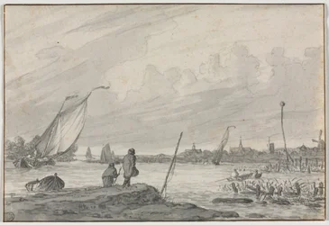 Alkmaar kilátása csónakokkal, 1600-as évek.