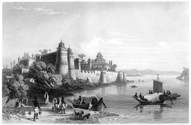 Allahabad kilátása, az erődöt ábrázolva, 1860