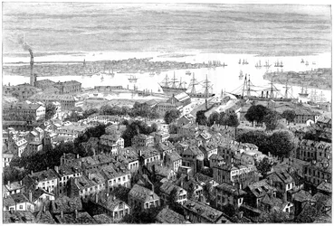 Boston kilátása a Bunkers Hillről, Massachusetts, 1770-es évek, 1880