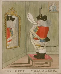 Egy portás városi önkéntes képe, aki a tükörben csodálja magát, 1785