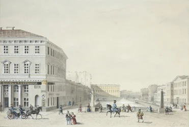 Kilátás a Moika rakpartra a Rendőrhídról, 1839