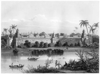Kilátás az Agra-palotára, a folyó felől, 1860