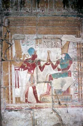 I. Sethos tapéta Hórusz előtt, I. Sethos temploma, Abydos, Egyiptom, 19. dinasztia, ie 1280 körül