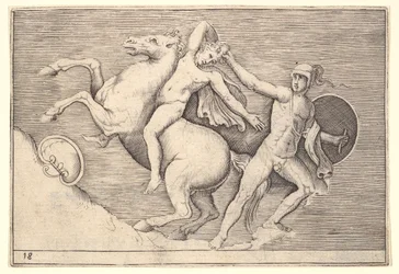 A Warrior Pulling a Rider from His Horse, az Ex Antiquis Camorum et Ge... kiadványból kb. 1599-1622.