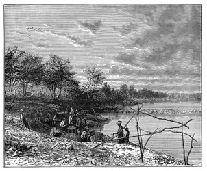 Mosóhomok gyémántokhoz a Vaal folyó partján, Dél-Afrika, 1890