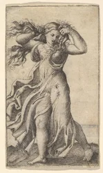 Nő húzza a haját, kb. 1515.