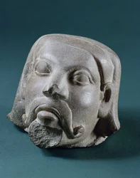 Egy külföldi csiszolt homokkő feje, Sarnath, Kr. e. 3. század