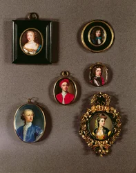 Miniatúrák LtoR-ból, TtoB: Frances Teresa Stuart, Richmond és Lennox hercegnője (részletesen lásd a 97685. számot), Jean Petitot (1607-91); Jean Petitot önarcképe (1607-91); Charles Fitzroy, 2. herceg o