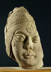 Yakshi vörös homokkő feje, Bharhut, ie 2. század