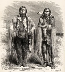 Két utei indián, illusztráció a „The World in the Hands”-ből, Charles Laplante (megh. 1903) metszete, 1878-ban megjelent