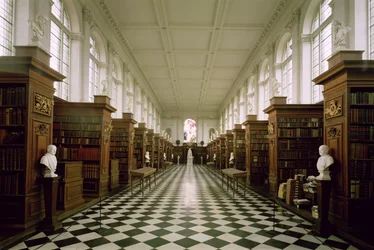 Wren könyvtár, belső nézet, 1676-84, építette Sir Christopher Wren, Trinity College, Cambridge, Egyesült Királyság (1632-1723)