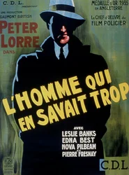 Alfred Hitchcock A férfi, aki túl sokat tudott című filmjének plakátja Peter Lorre-val, 1934