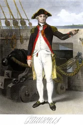 Amerikai haditengerészet: John Paul Jones (1747-1791) tengerész és az Amerikai Egyesült Államok függetlenségi háborújának hőse. Színes metszet aláírással.