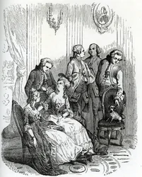 Egy este a Vaux-le-Vicomte kastélyban XV. Lajos király (1710-1774) idején. 19. század (metszet Le Francois "Mysteres des vieux chateaux de France" című művéből).