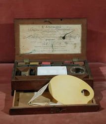 R. Ackermann művész akvarell festékdoboza, 1820 körül (fotó)