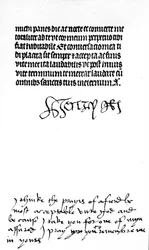 VIII. Henrik király aláírása és felirat felesége, Katalin Aragóniai királynő kezében (toll és tinta pergamen) (lásd még: 441029)