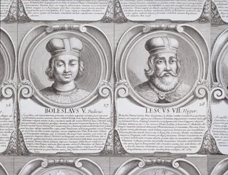 V. Szemérmes Boleszláv és II. Fekete Leszek, 27. és 28. szám a „Series Chronologica Ducum et Regum Polonorum” sorozatból, metszet