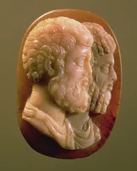 Cameo, amely Marcus Aureliust (121-180) és Lucius Verust (130-169) Roman (onix) ábrázolja