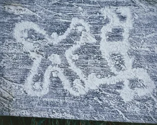 Camuniai rózsa, a Valcamonica-völgyi sziklarajzok másolata, szénrajz, frottázstechnika