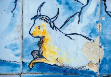Szarvasmarha, azulejos csempe, Fronteira márki palotája, Lisszabon, Portugália részlet
