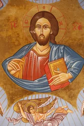 Mennyezeti freskó a Pedoulas ortodox templomban. Krisztus pantokrátor, 20150510, Pedoulas, Ciprus