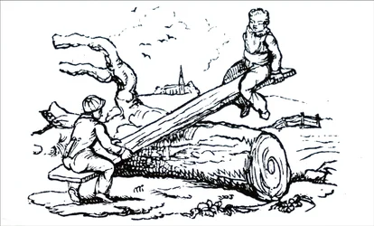 Gyermekek játszanak egy korai libikókán