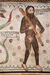 Ego sonto un homo salvadego per natura, chi me ofende ge fo pagura (természetemnél fogva vad ember vagyok, akik megbántanak, félni fogok), freskó, Homo Salvadego múzeum, Sacco, Cosio Valtellino, Lombardia, Olaszország